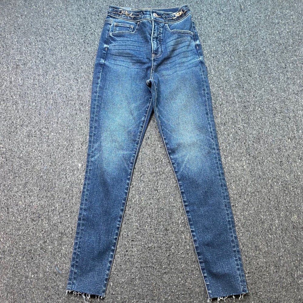 Express Skinny Jeans Sz 0R Womens Blue High Rise Hyper Sculpt Raw Hem Chain